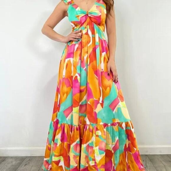 BOUTIQUE MULTI COLOR ADJUSTABLE STRAPE DRESS SIZE MED 1211 - Picture 1 of 7